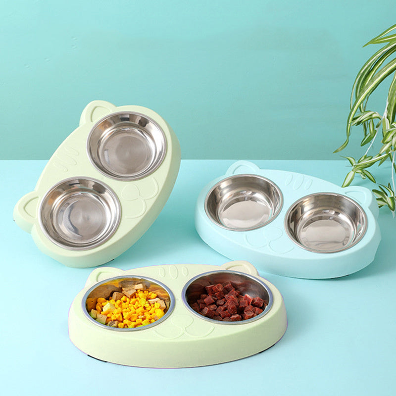 Double Stainless Steel Pet Bowls Cute Ear Design
