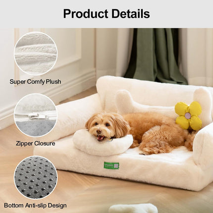 Orthopedic Egg-Foam Dog Bed – Washable Non-Slip Sofa for Small & Medium Dogs (Beige, 34.6″