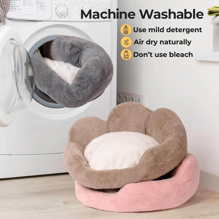 Comfy Flower Pet Bed – Plush Washable Sofa for Cats & Small Dogs (Gray, 23″)