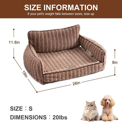 Orthopedic Cat & Small Dog Couch – Washable Bed with Non-Slip Base (Brown, 26″