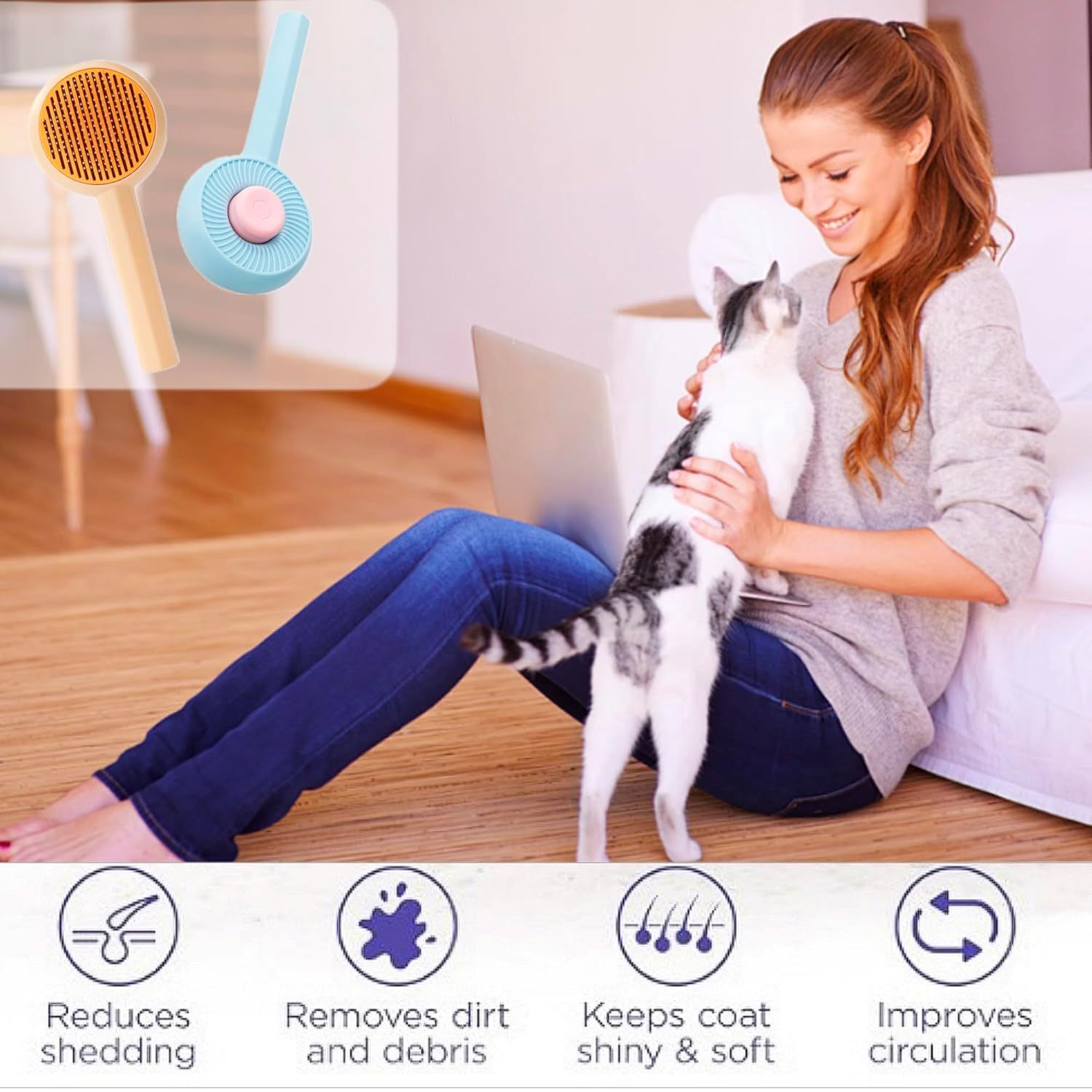 2-in-1 Self-Cleaning Grooming Brush for Cats & Dogs 