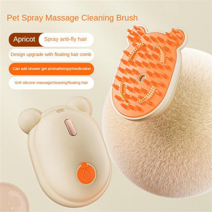 Pet spray massage cleaning brush with anti-fly hair feature in apricot color, designed for gentle pet grooming.