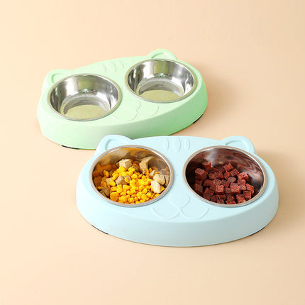 Double Stainless Steel Pet Bowls – Cute Ear Design