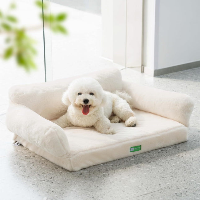 Orthopedic Egg-Foam Dog Bed – Washable Non-Slip Sofa for Small & Medium Dogs (Beige, 34.6″