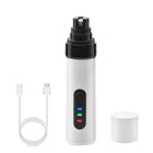 Rechargeable electric dog nail clippers and USB cable, designed for safe and quiet pet grooming.