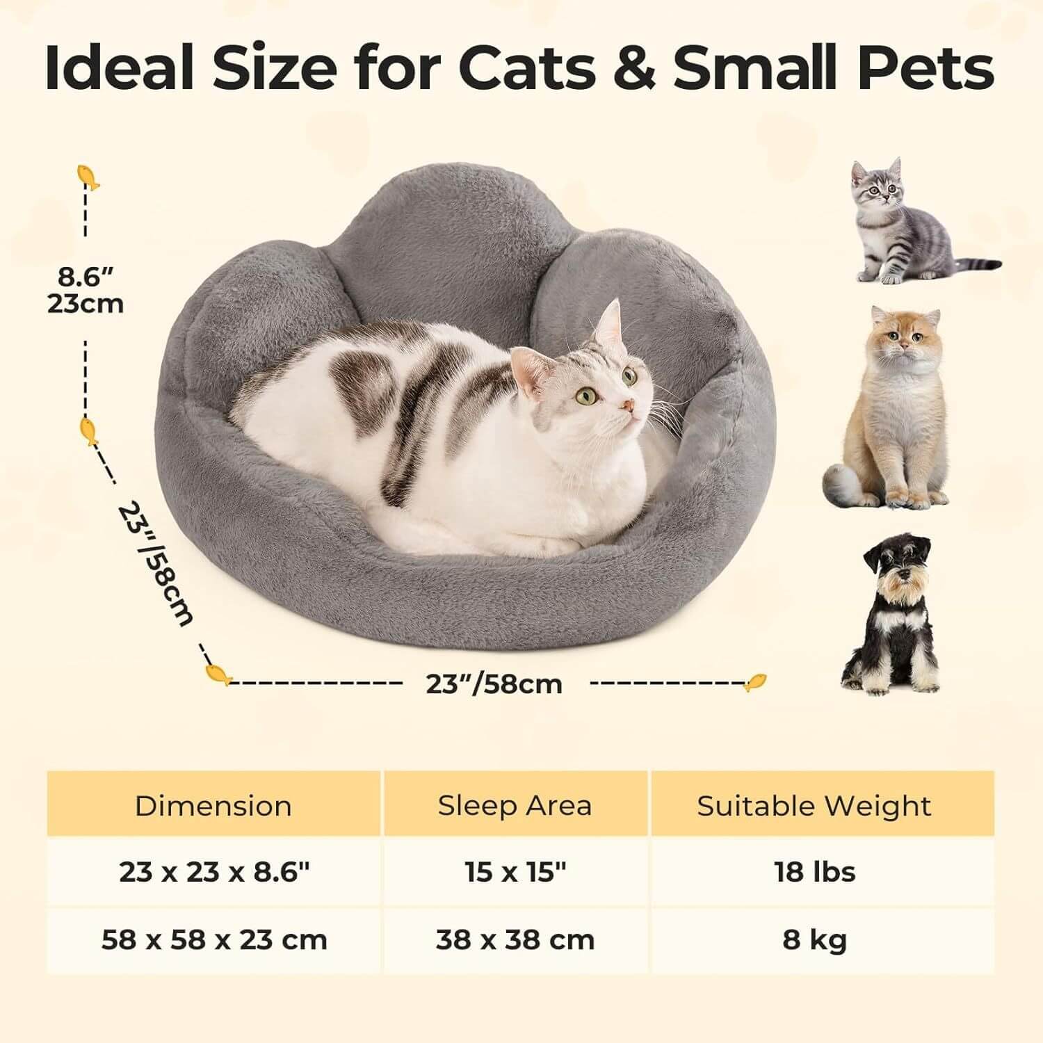 Comfy Flower Pet Bed Plush Washable Sofa for Cats & Small Dogs Gray 23