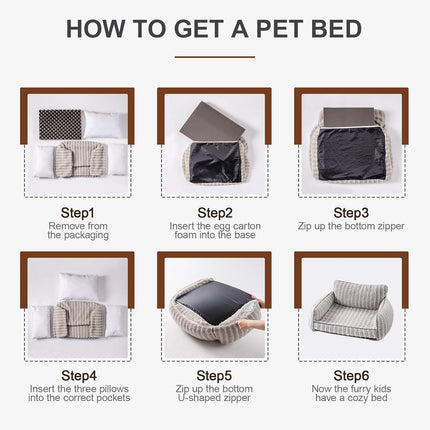 Orthopedic Cat & Small Dog Couch – Washable Bed with Non-Slip Base (Brown, 26″