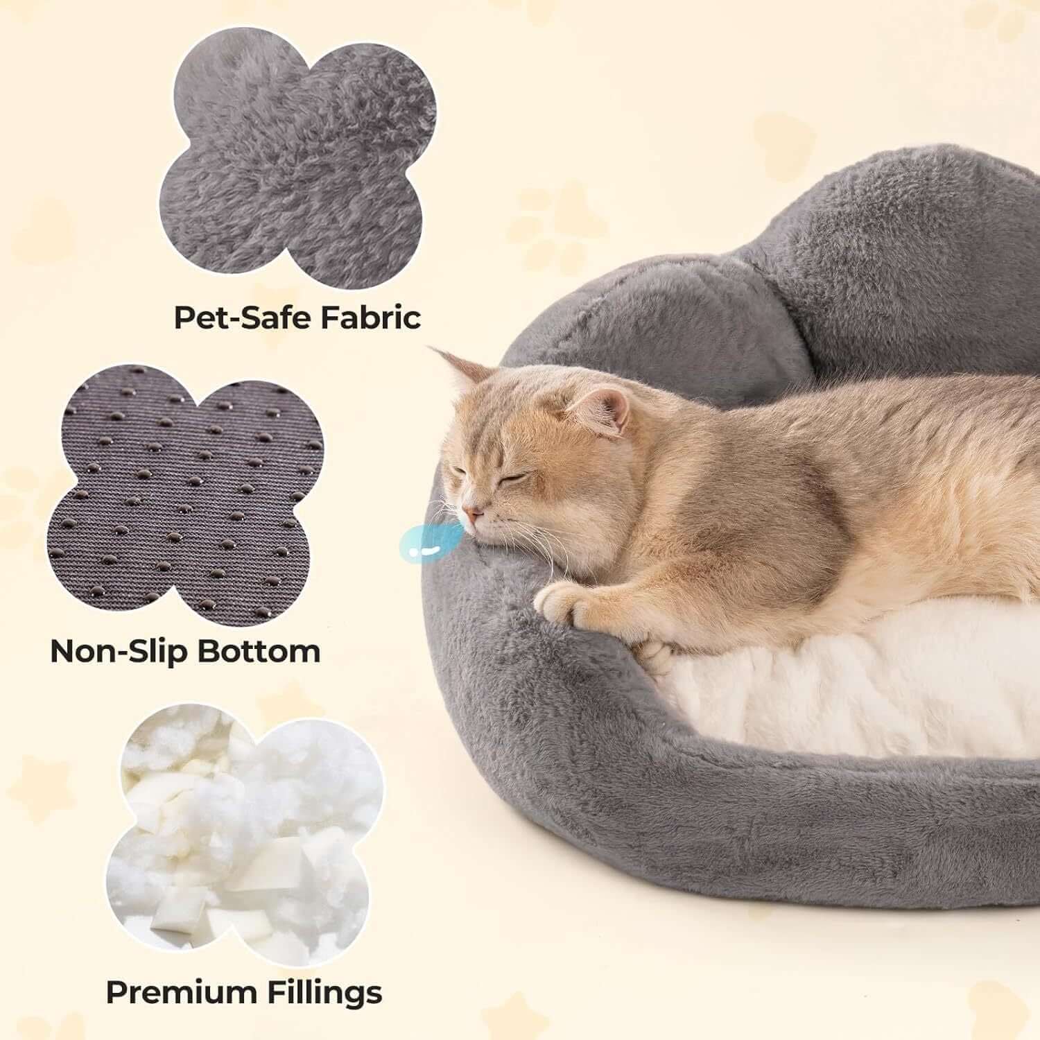Comfy Flower Pet Bed Plush Washable Sofa for Cats & Small Dogs Gray 23