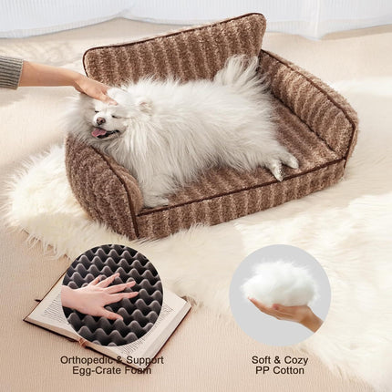 Orthopedic Cat & Small Dog Couch – Washable Bed with Non-Slip Base (Brown, 26″