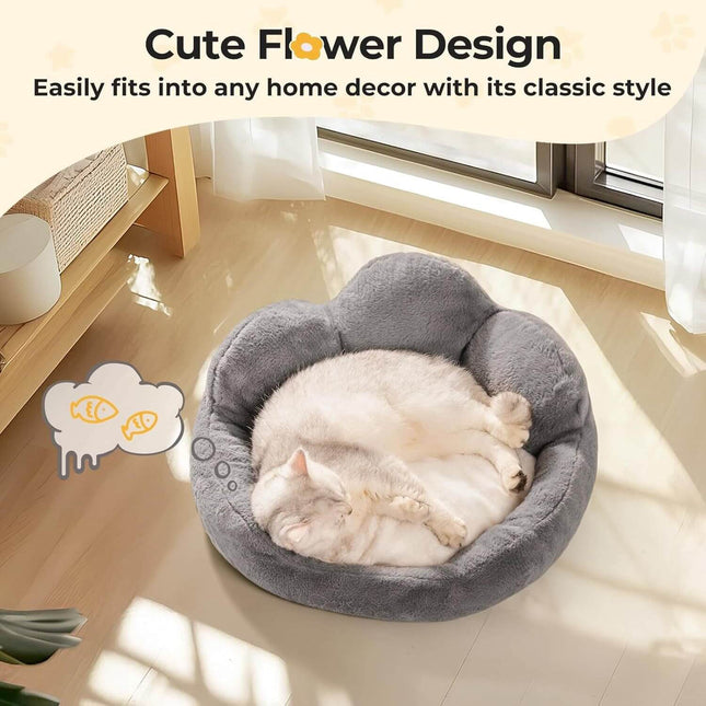 Comfy Flower Pet Bed – Plush Washable Sofa for Cats & Small Dogs (Gray, 23″)
