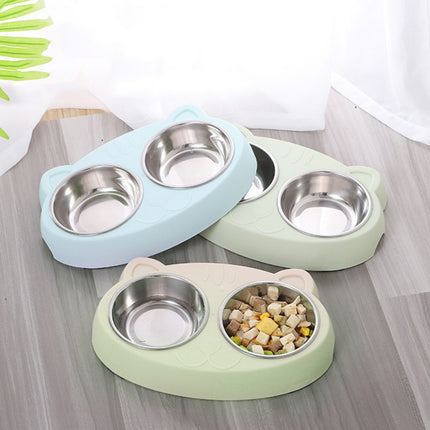 Double Stainless Steel Pet Bowls – Cute Ear Design