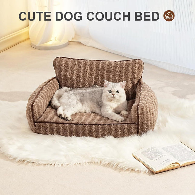 Orthopedic Cat & Small Dog Couch – Washable Bed with Non-Slip Base (Brown, 26″