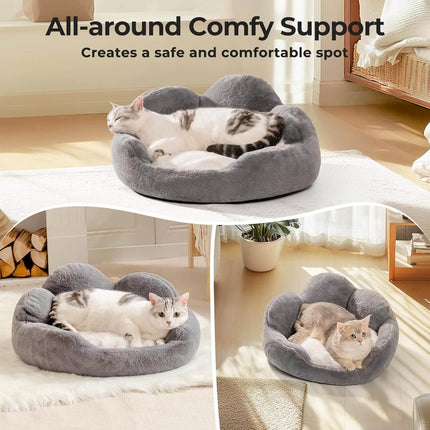 Comfy Flower Pet Bed – Plush Washable Sofa for Cats & Small Dogs (Gray, 23″)