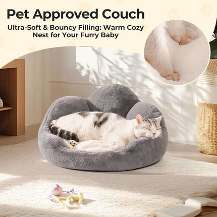 Comfy Flower Pet Bed – Plush Washable Sofa for Cats & Small Dogs (Gray, 23″)
